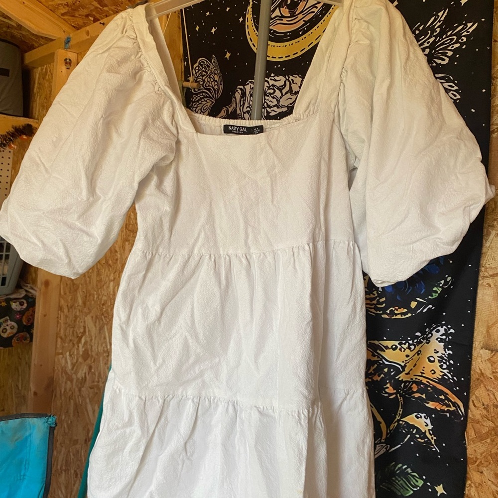White dress with puffy sleeves